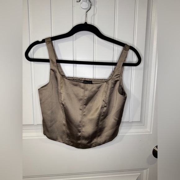 House of Harlow 1960 x Revolve Taupe Satin Corset Crop Top Bustier - Picture 2 of 6